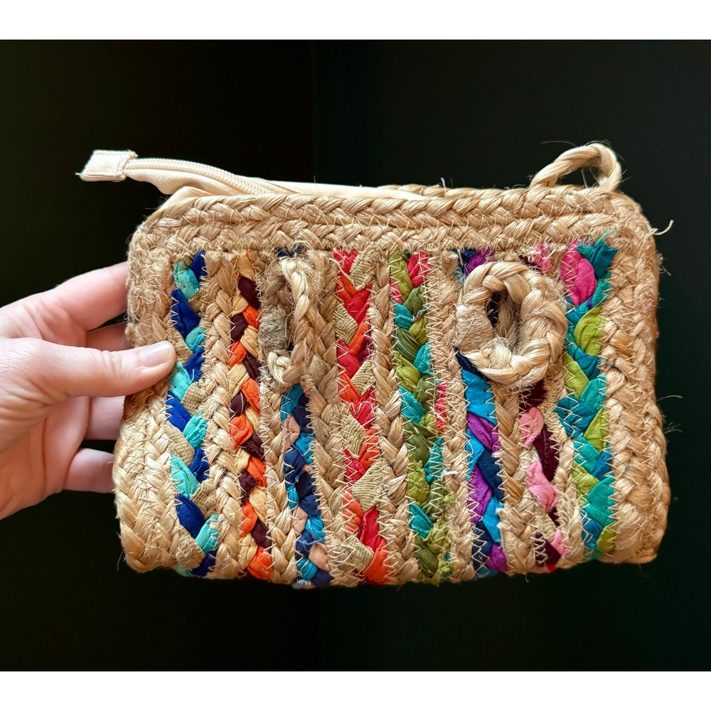 Boho Jute Cotton Pouch‎ Colorful Woven Zipper Closure
